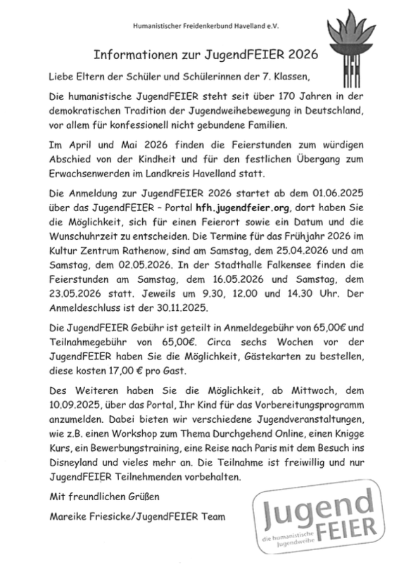 Informationen zu den JugendFEIERn 2026