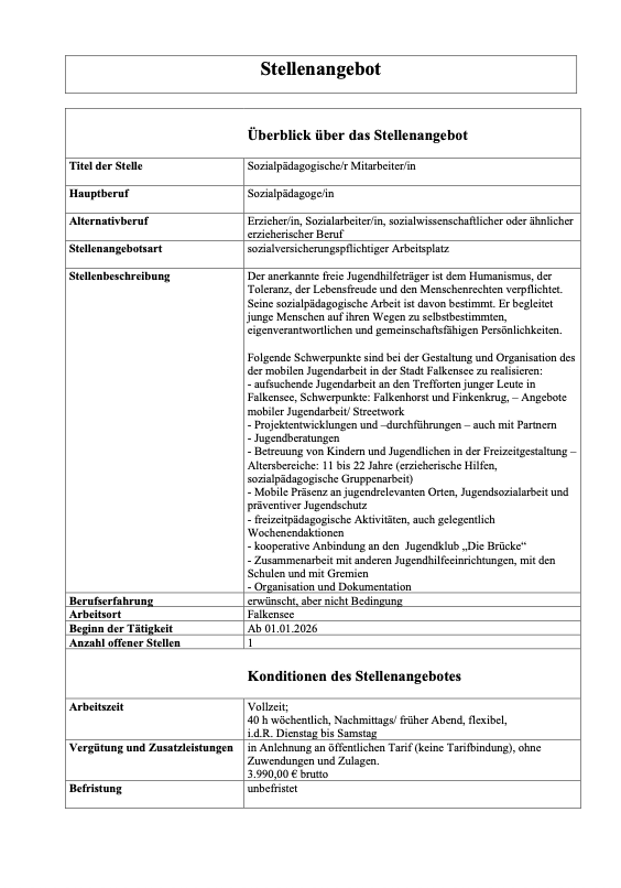 Stellenangebot MJA Falkensee, 01-2026 - 40h