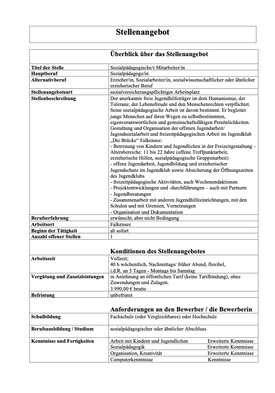 Stellenangebot OJA Falkensee, 10-2025 - 40h