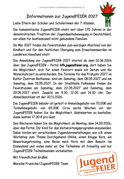 Informationen zur JugendFEIER 2027